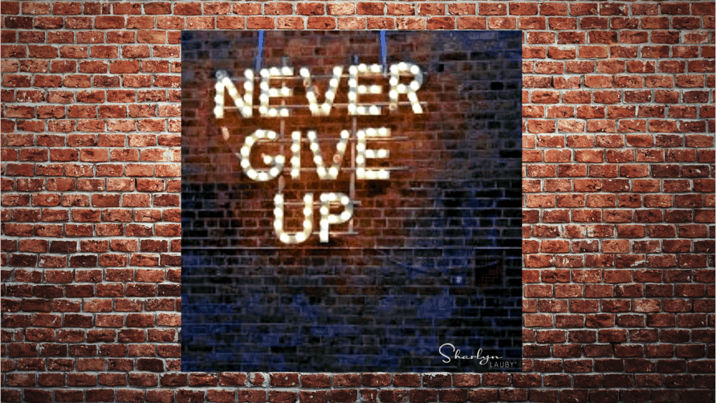 wall sign in lights never give up show resilience