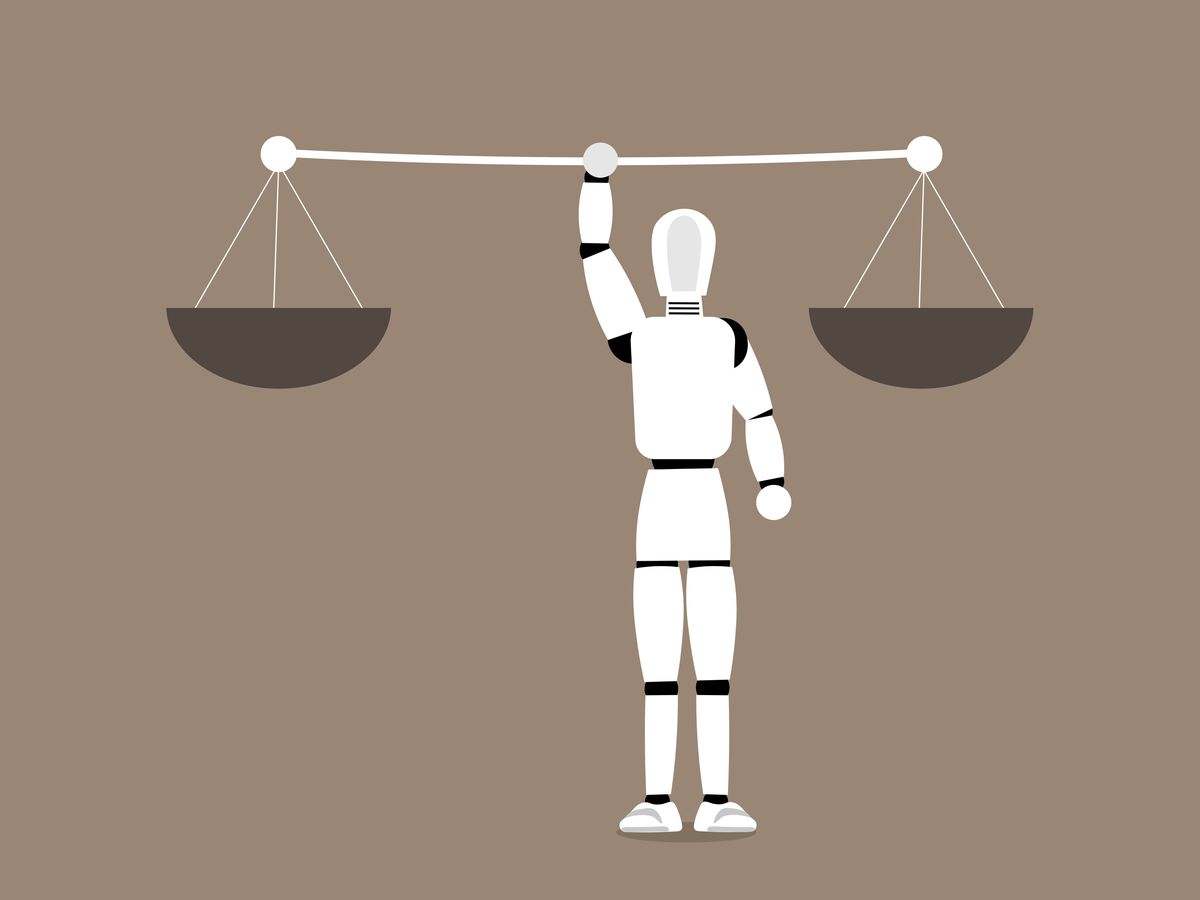 AI robot holding scales of justice
