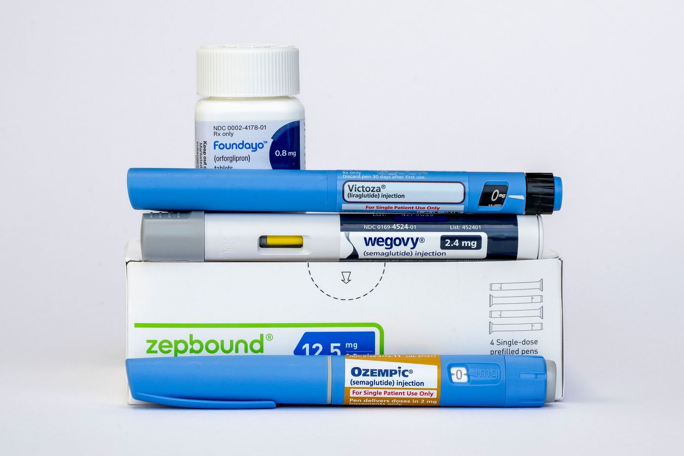 Stack of GLP-1s from Eli Lilly and Novo Nordisk