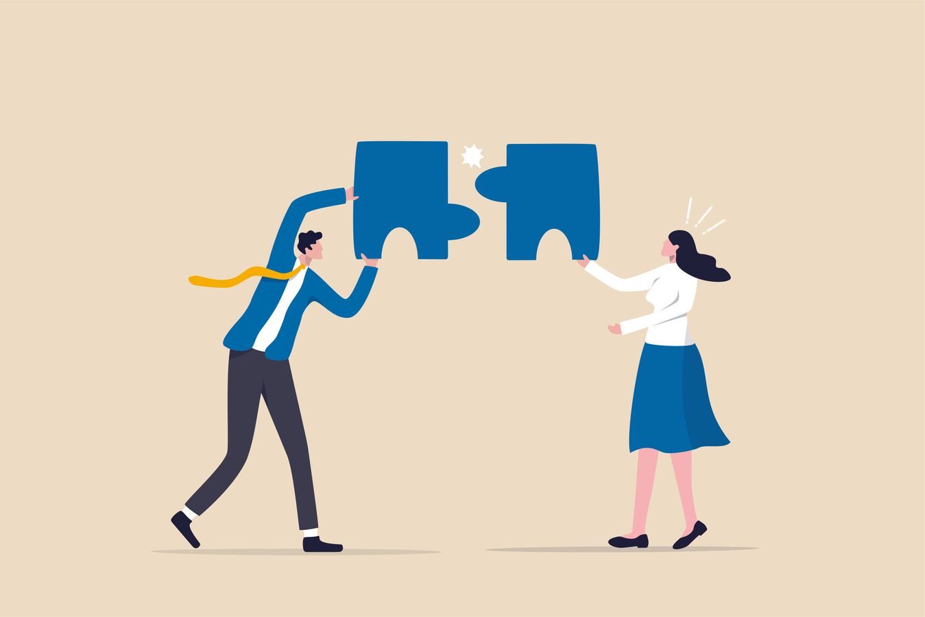 two people with mismatched puzzle pieces 