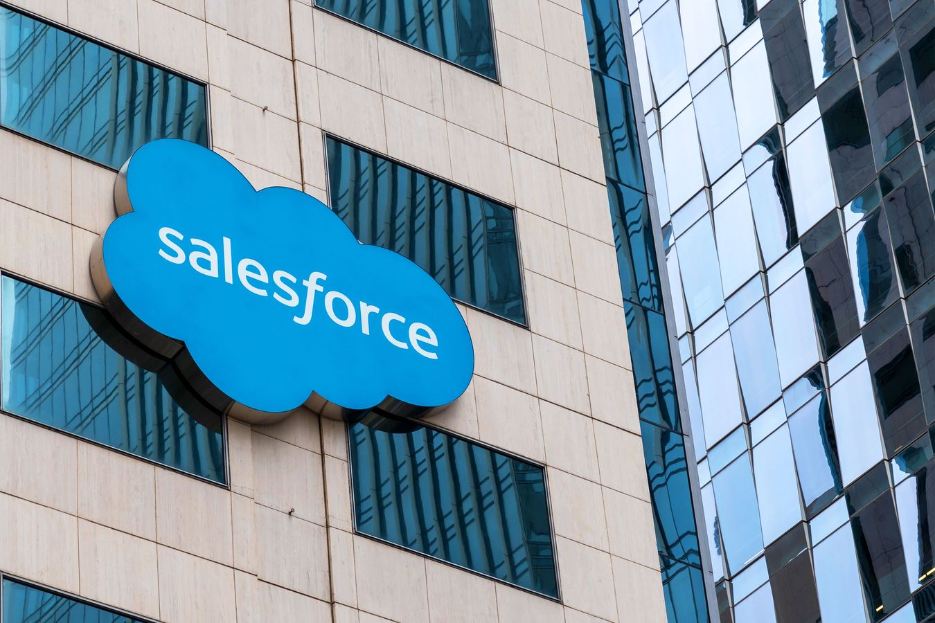 The exterior of the Salesforce headquarters in San Francisco, California, USA.