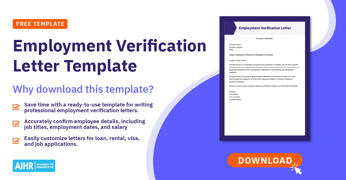 Employment verification letter template preview
